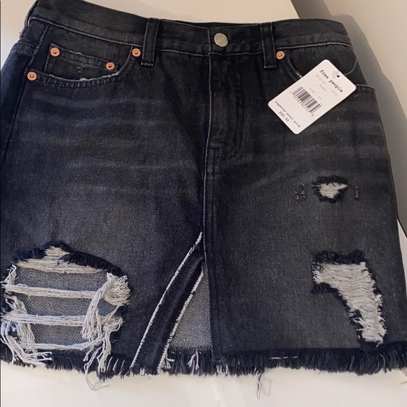 Free People Dark Grey Distressed Skirt - Picture 2 of 8